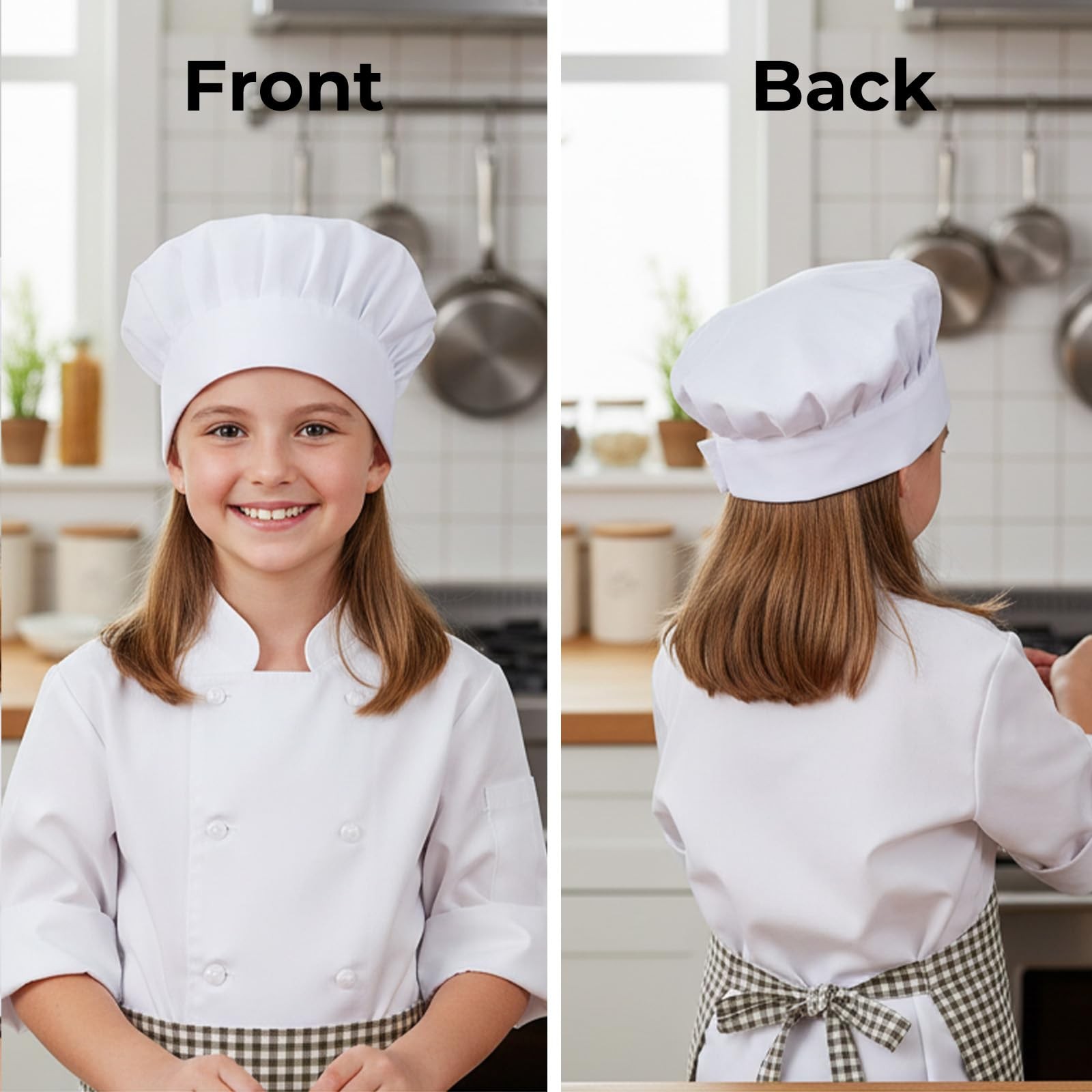 4 Pack Kids Chef Hats Adjustable Elastic White Chef Cap Set