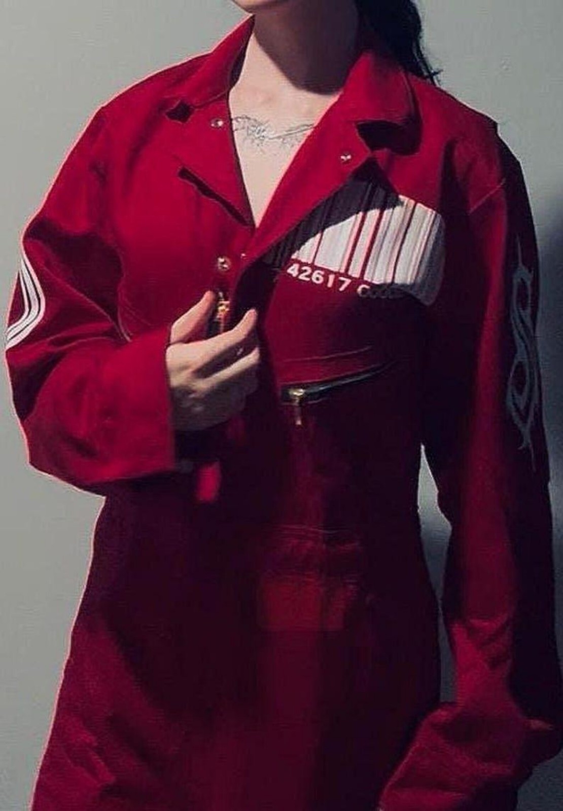 Red Barcode Jumpsuit Industrial Workwear Costume Slipkn Style Coverall