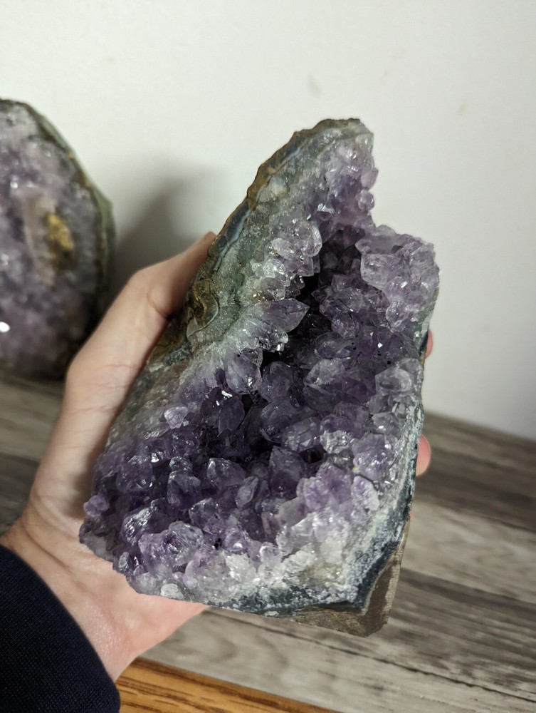 2 Amethyst standing cut base crystals geodes. 5 pounds lbs