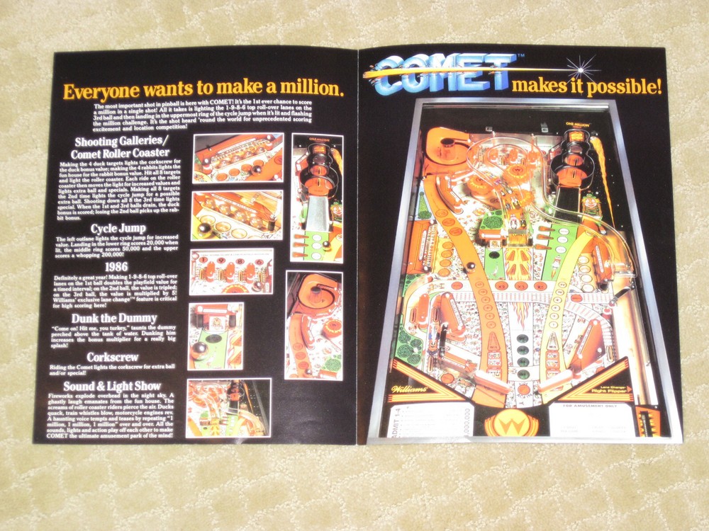 Comet Williams Pinball Flyer / Brochure/ Ad Mint