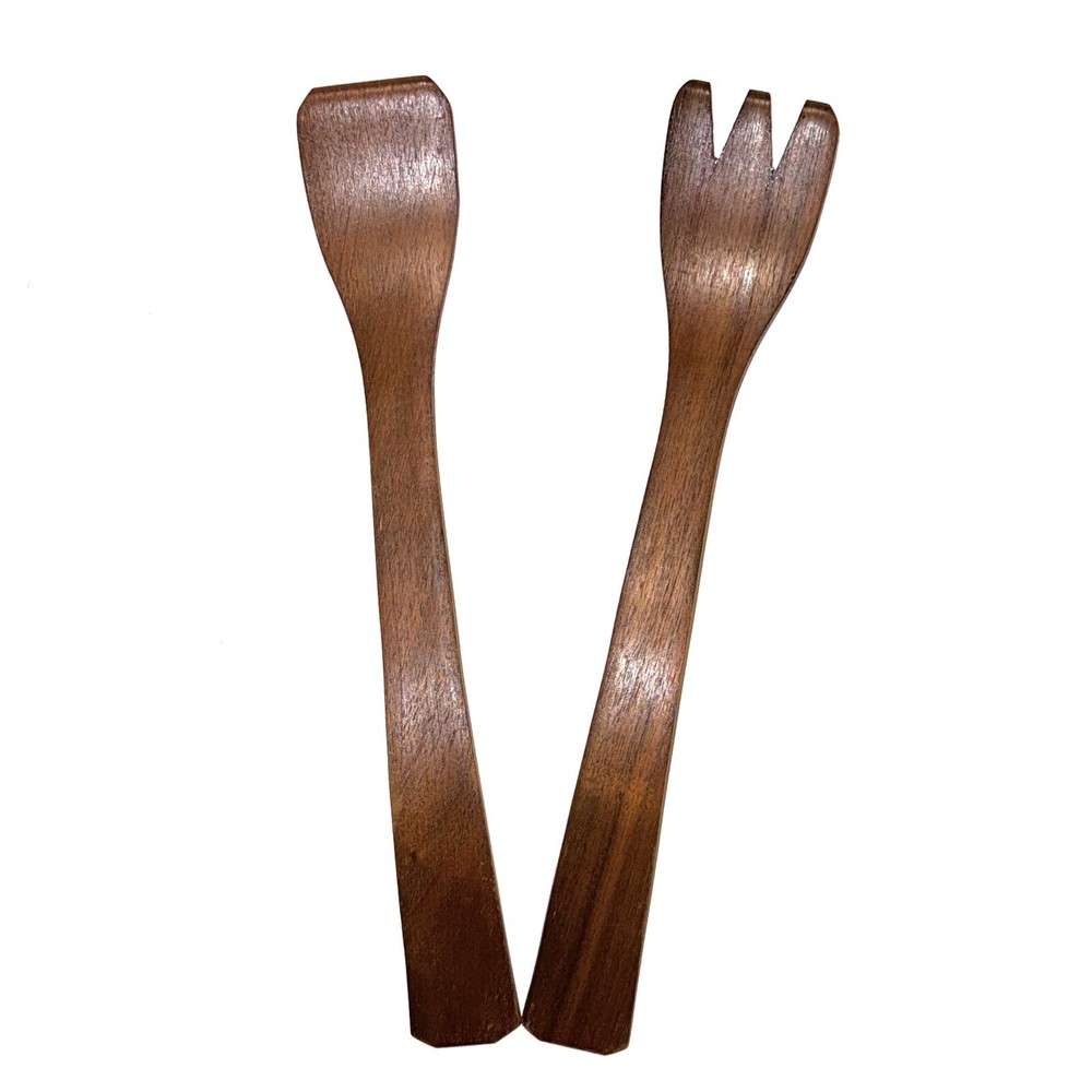 Salad Servers Dark Walnut Solid Wood Danish Modern MCM Utensils