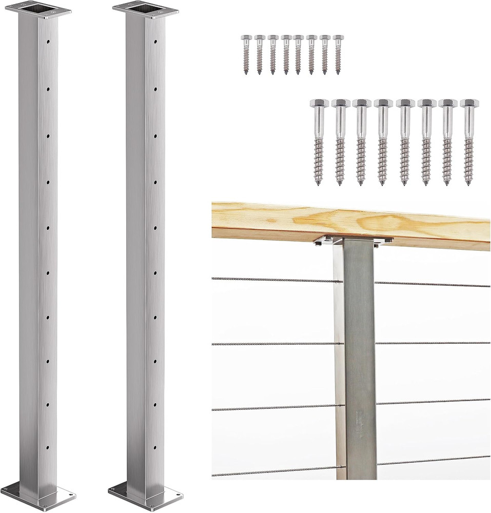 36” Stainless Steel Cable Railing Intermediate Posts - 2 Pack for Decks