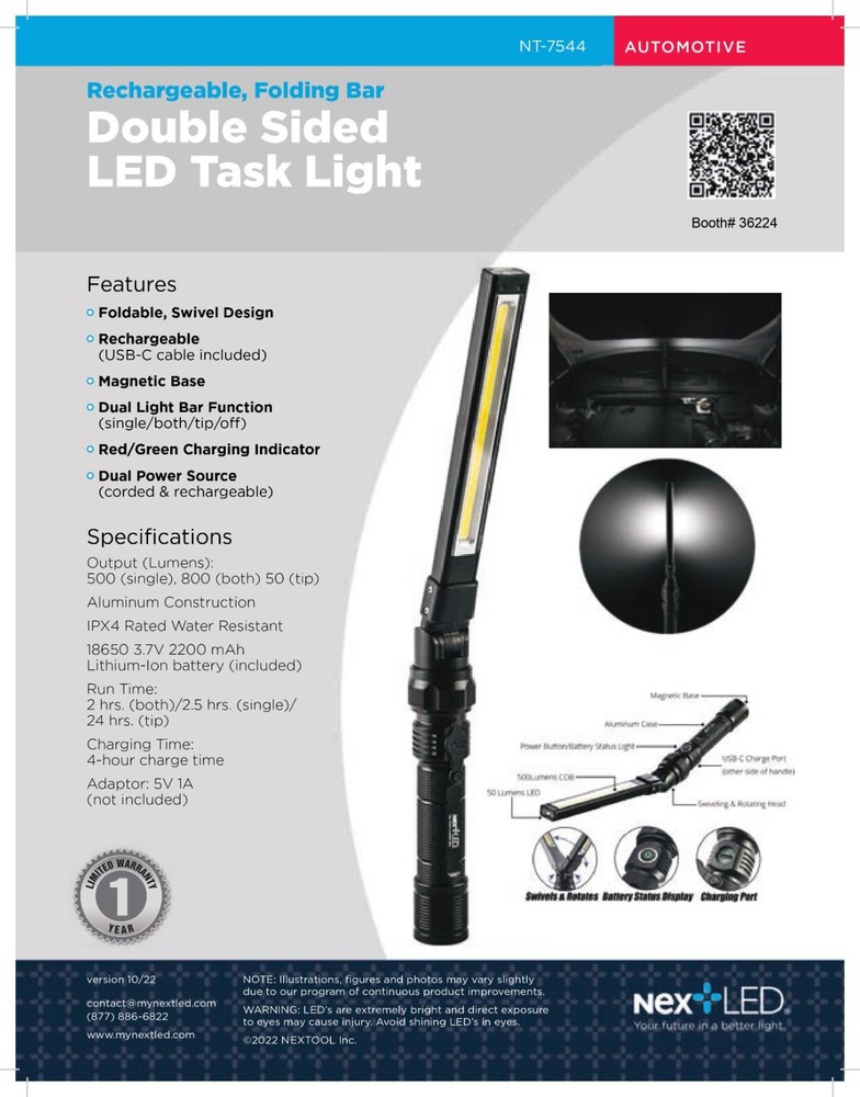 800 Lumen Double-Sided Foldable Rechargeable LED Slim Bar Work Light, NextLED