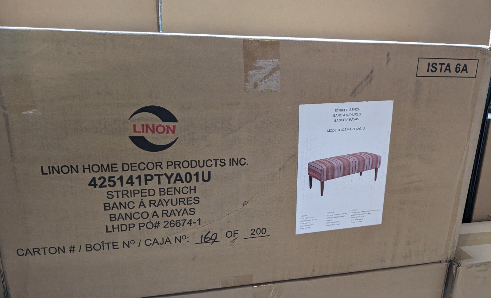 Linon Home Decor Products Pink Stripe Linon Yanni Bench