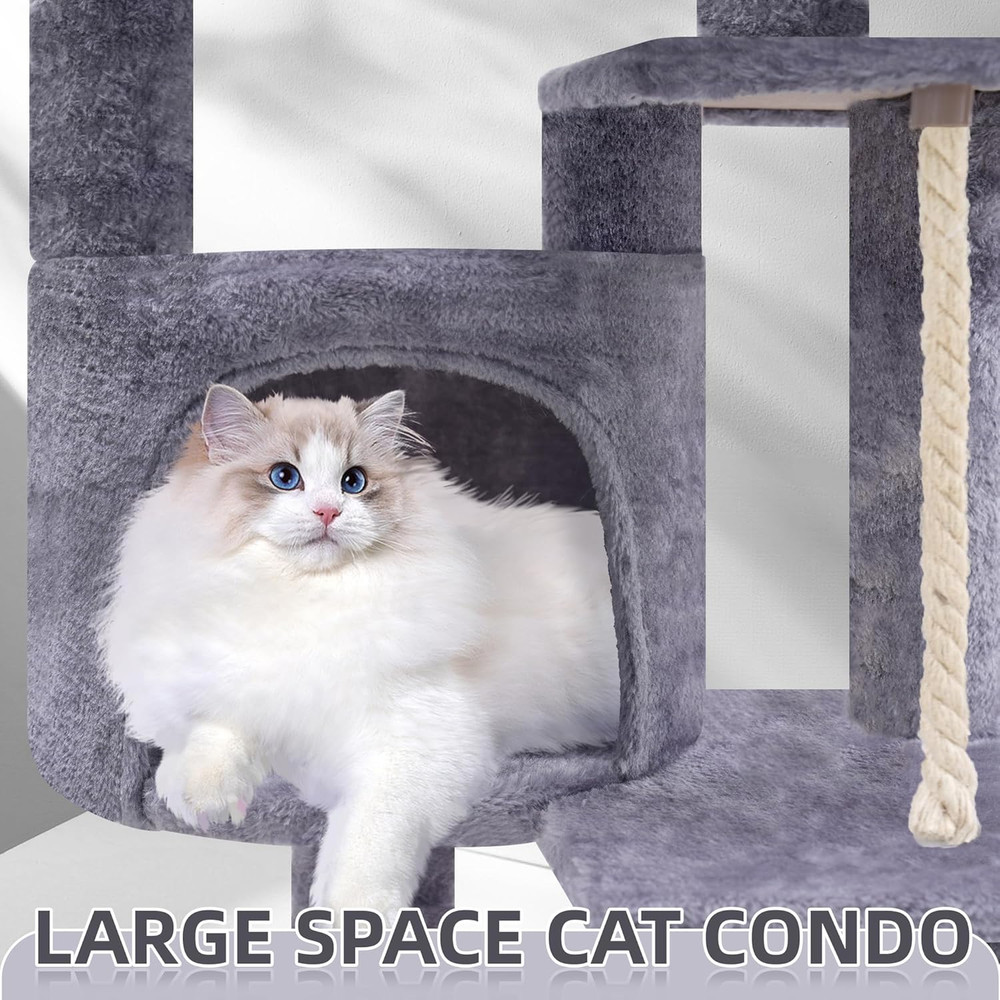 TINWEIUS 42.5'' Grey Cat Tree with Condo, Perches, Scratching Posts & Hammock