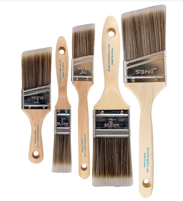 Pro Grade, Paint Brushes, 5-Piece, Paint Brush Set: Flat & Angle Brushes