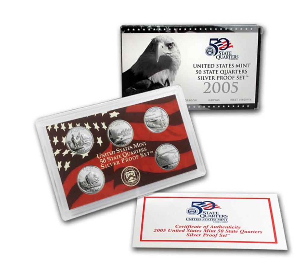 2005 US Mint 50 State Quarters Silver Proof Set COA OGP 2005 Uncirculated
