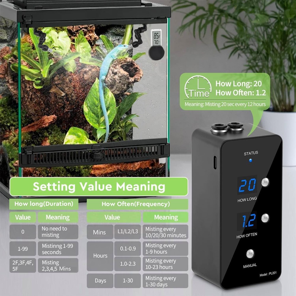 Reptile Humidifier, Misting System for Terrariums, Automatic with Adjustable ...