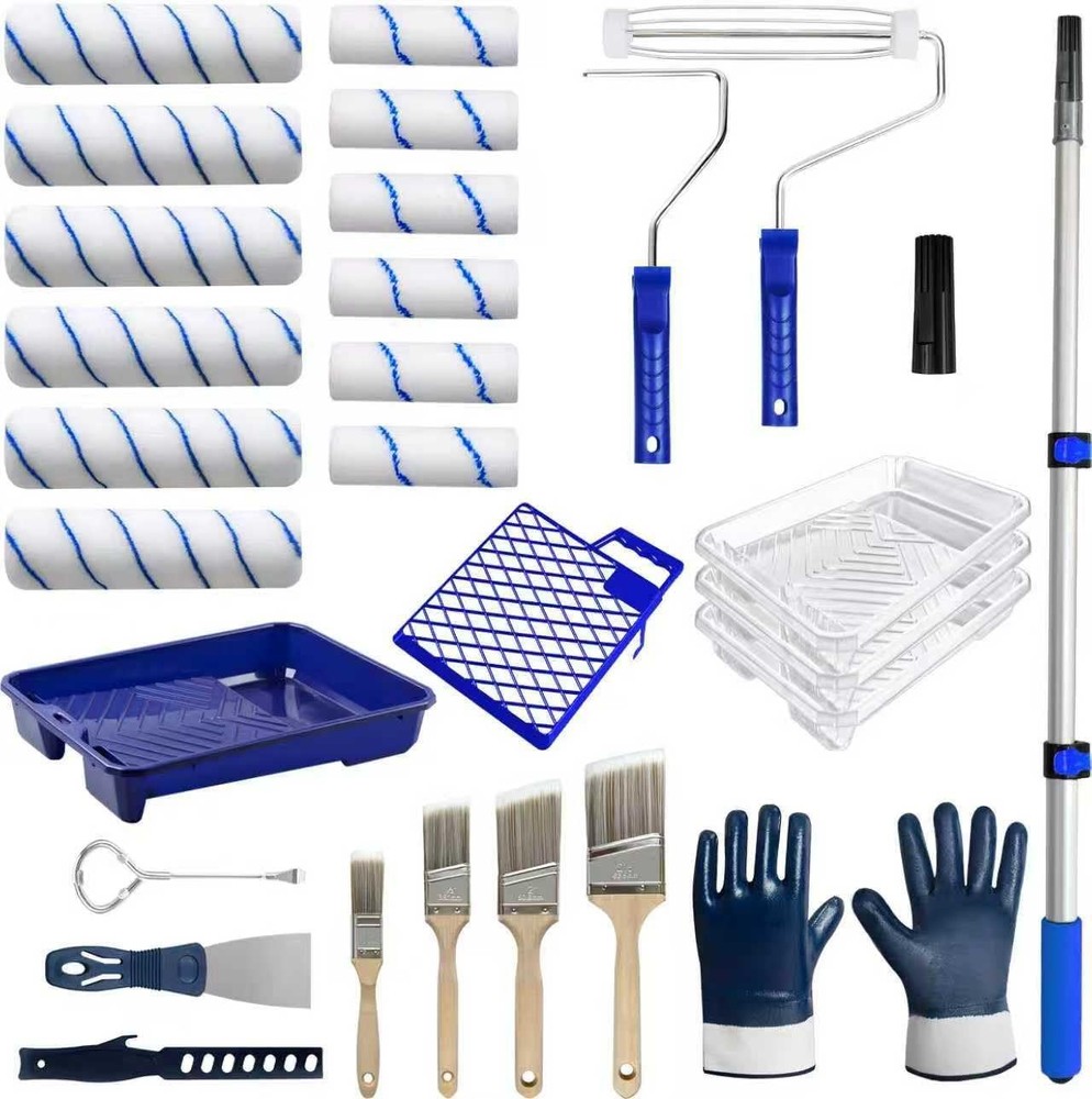 28 PCS Paint Roller Kit with Extension Pole, 4"and 9" Paint Roller, Including Gl