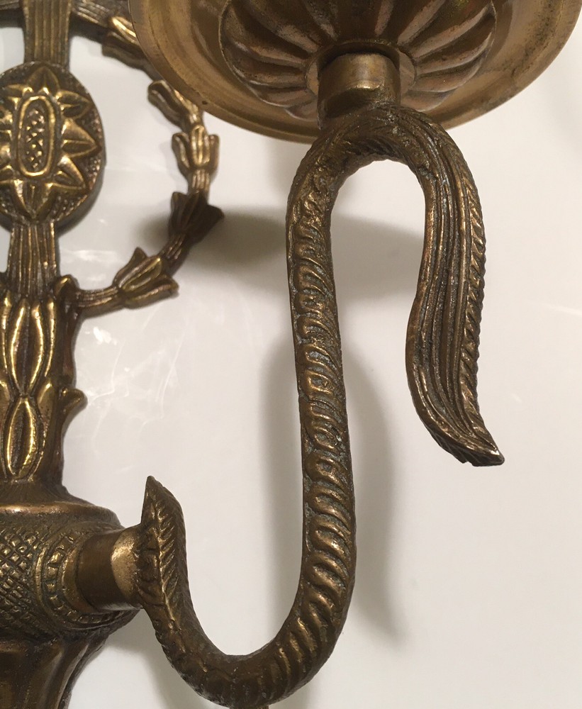 Large Ornate Brass Wall Sconce Two Candleholder