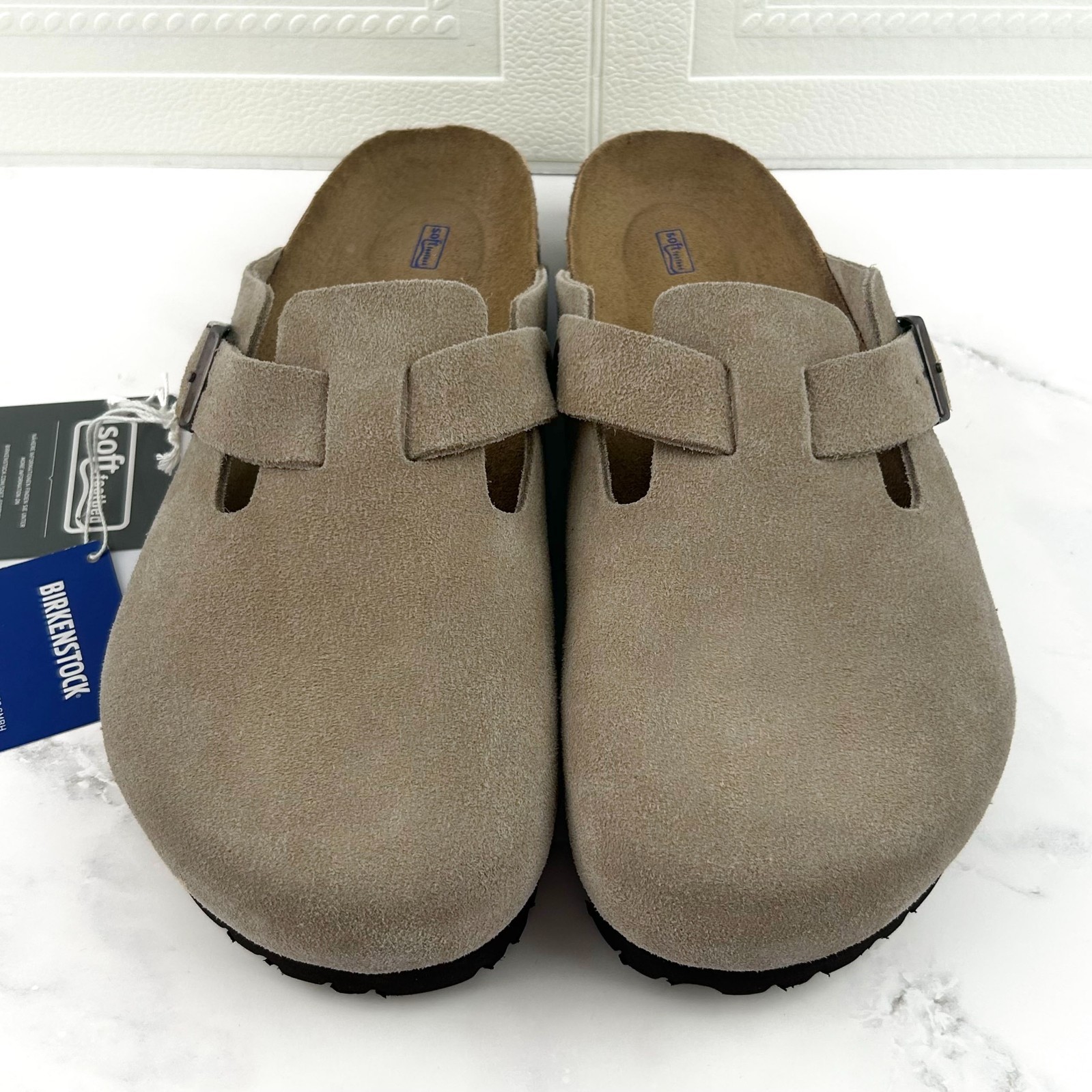 New Birkenstock Boston Taupe Suede Leather Soft Footbed Clog Women's Men's Shoes