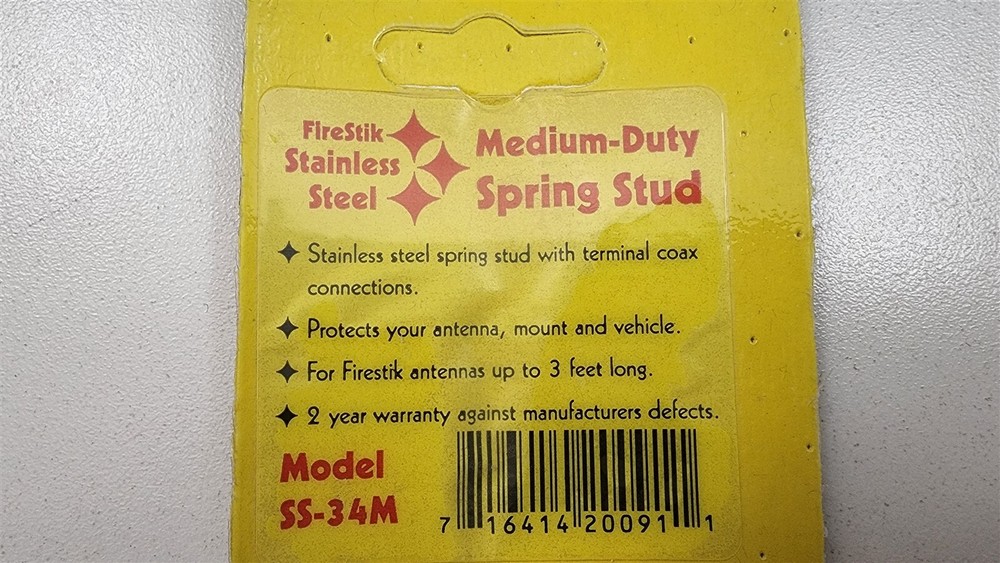 FireStik SS-34M Crimp-on Stainless Medium Duty Spring Stud Mount CB Antenna