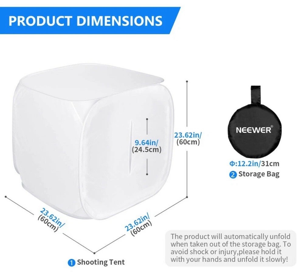 Neewer 10071238 60CM Photo Studio Shooting Tent Light Cube Diffusion Box NEW