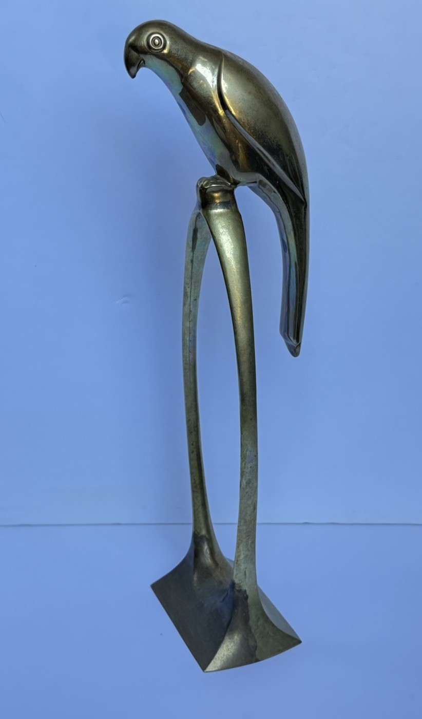 VTG MCM Brass Parrot Figurine 15” Tall Heavy Mid-Century Original See Pictures
