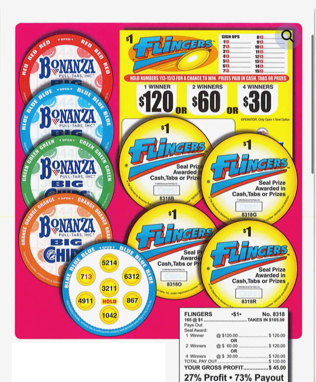 Pull Tab - Chips - Game -5 Pack - Flingers - 165 ct