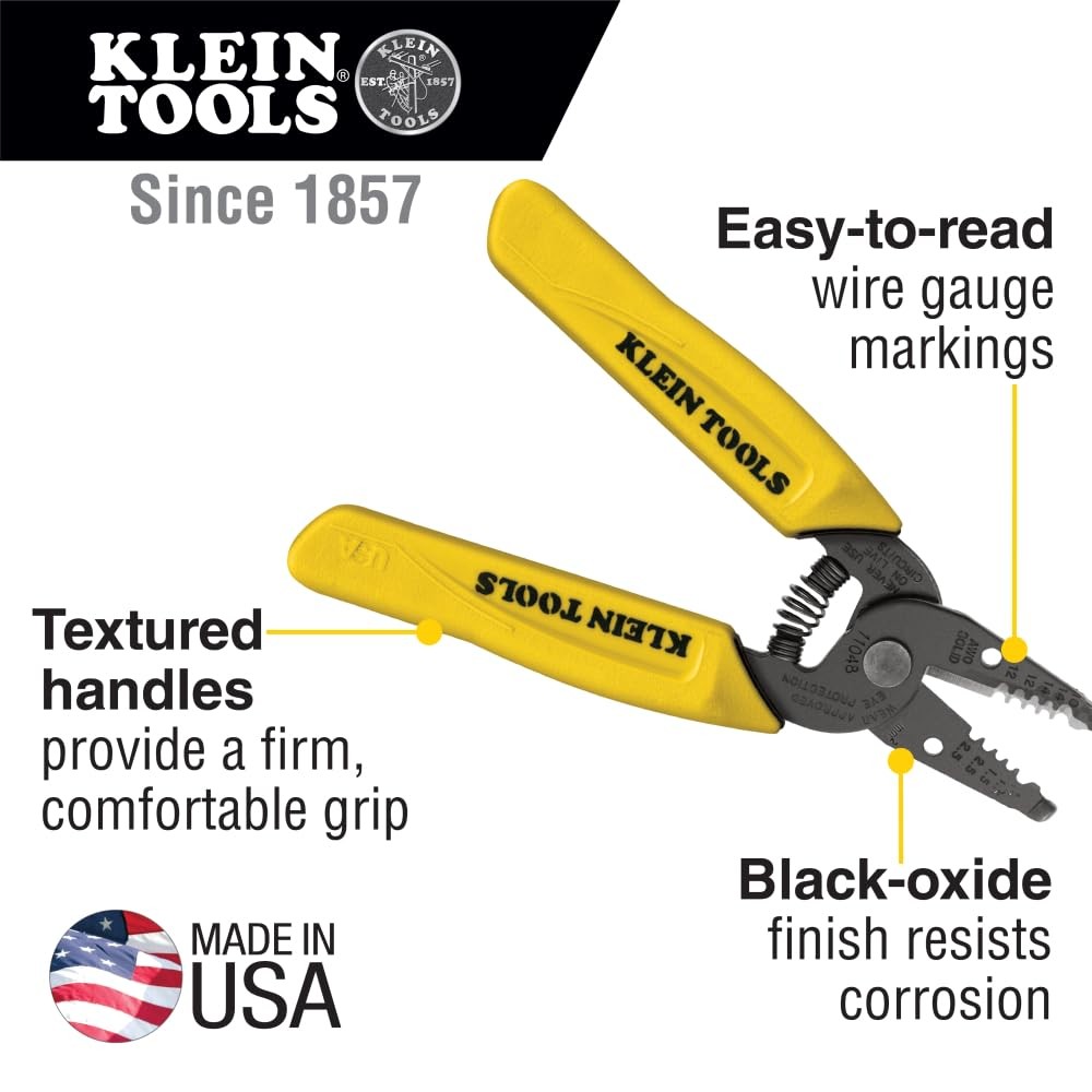 Klein Tools 11048 Dual Wire Stripper Cutter for Solid Wire, Small, Yellow