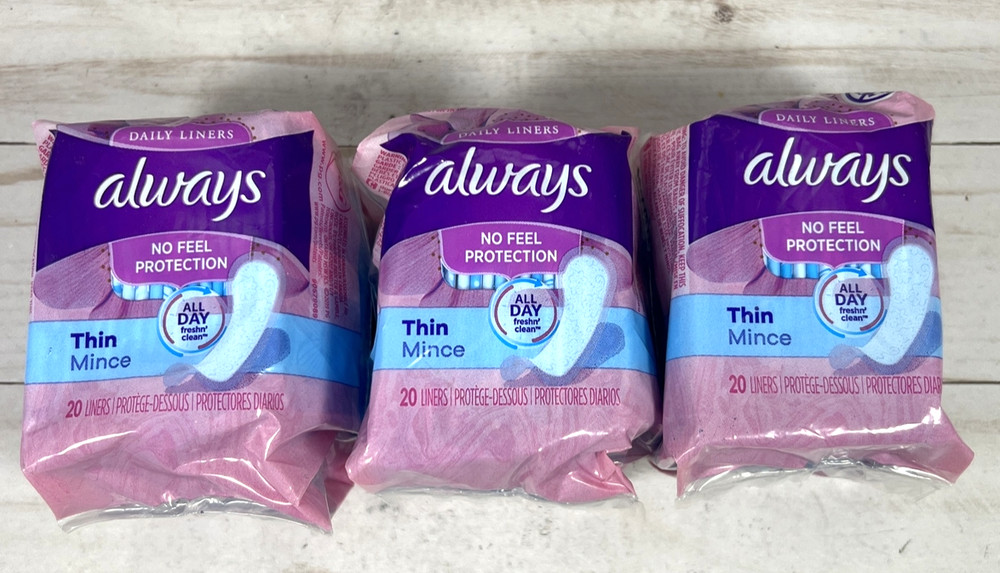 Always Thin Daily Liners 20 Count Wrapped Regular (3-Pack)