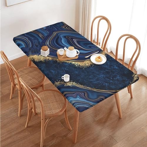 Blue Marble Texture Tablecloth with Elastic Edge for 4ft Rectangle Table,