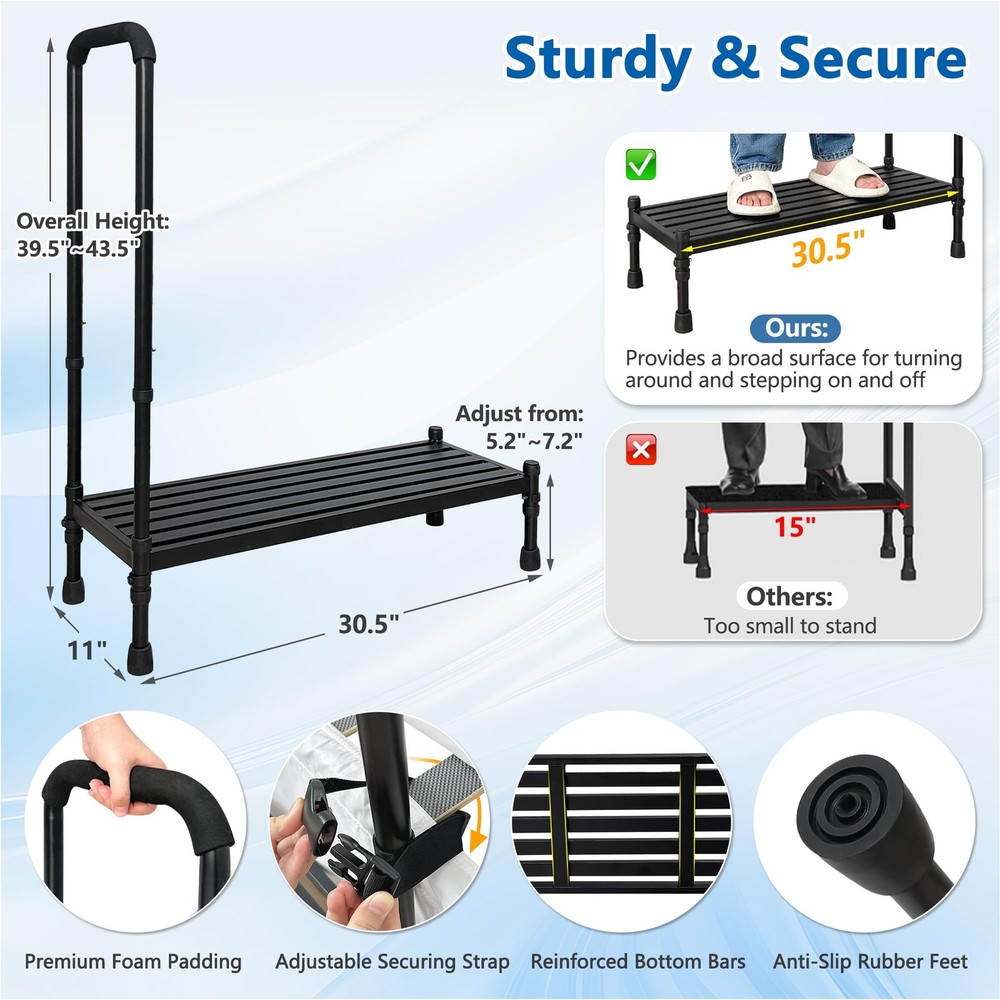 Medical Step Stool with Handle, Bed Step Stool for Elderly, 30.5" Long Bedsid...