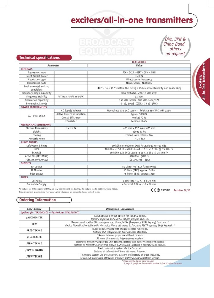 Broadcast Prof RVR TEX 3500w LCD FM Transmitter Wide Band 88 108 Mhz - NEW