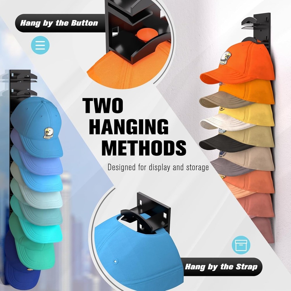 Versatile Baseball Cap Holder - 2-Pack Wall Rack with Strong Adhesive Support