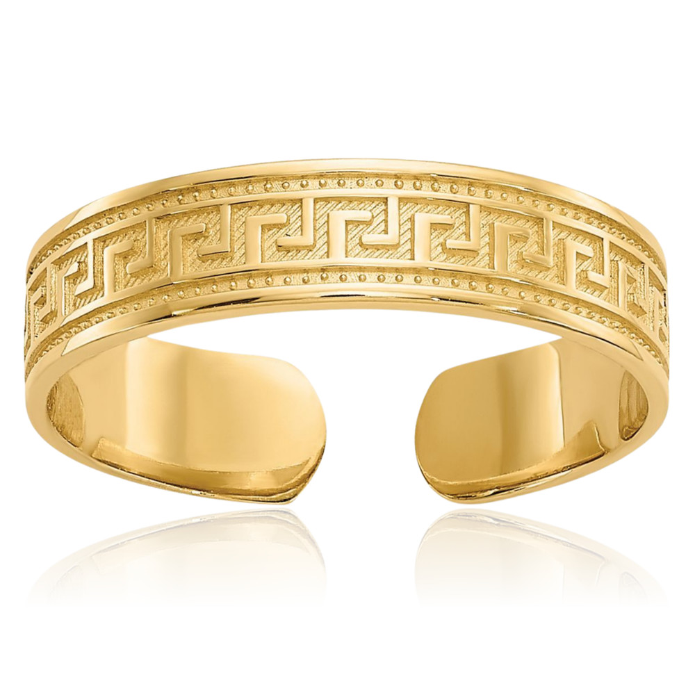 14K Solid Yellow Gold Greek Key Adjustable Toe Ring