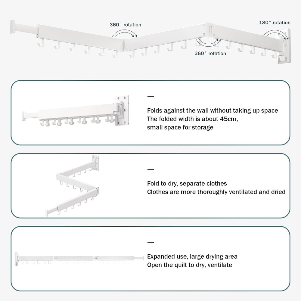 Durable Wall Mount Clothes Drying Rack - Foldable, Rust Resistant Design