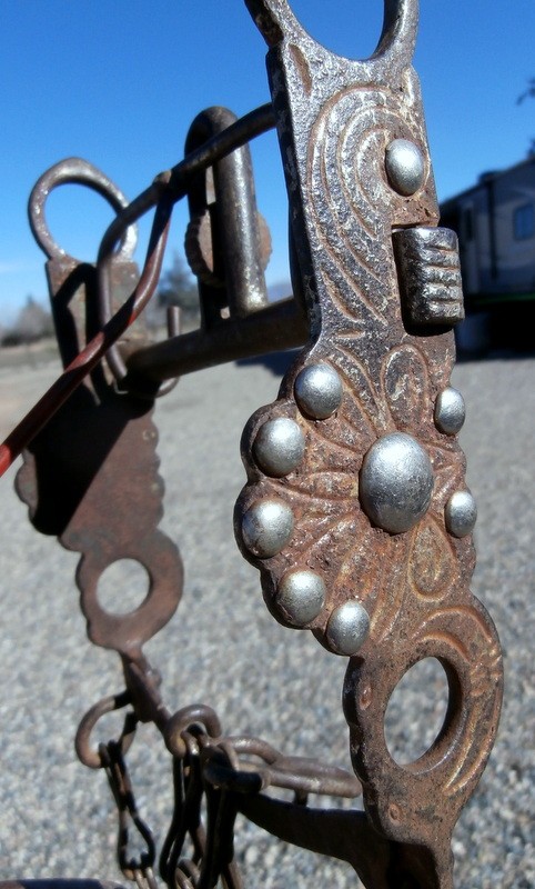 Old Antique Buermann??Iron High Port Nickel Dot Horse Bit w/Rein Chains