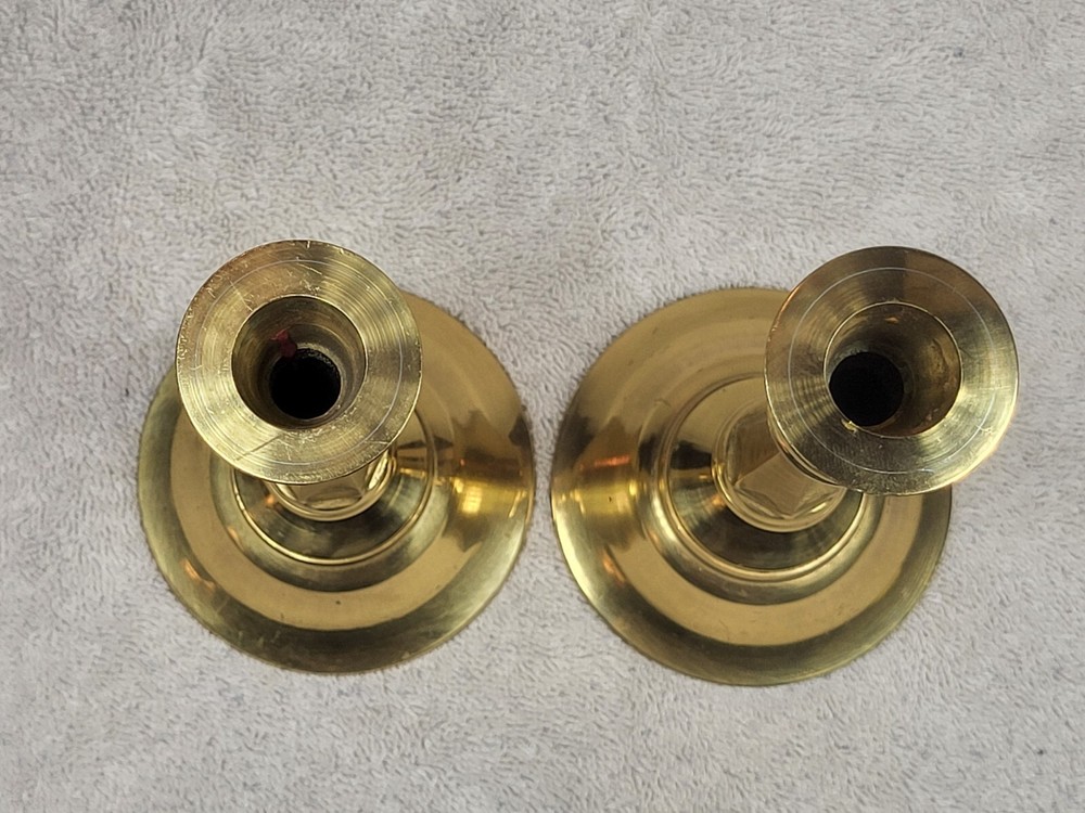 Vintage Solid Brass Hexagon Stem 7/8" Tapered Candlestick Holder Pair