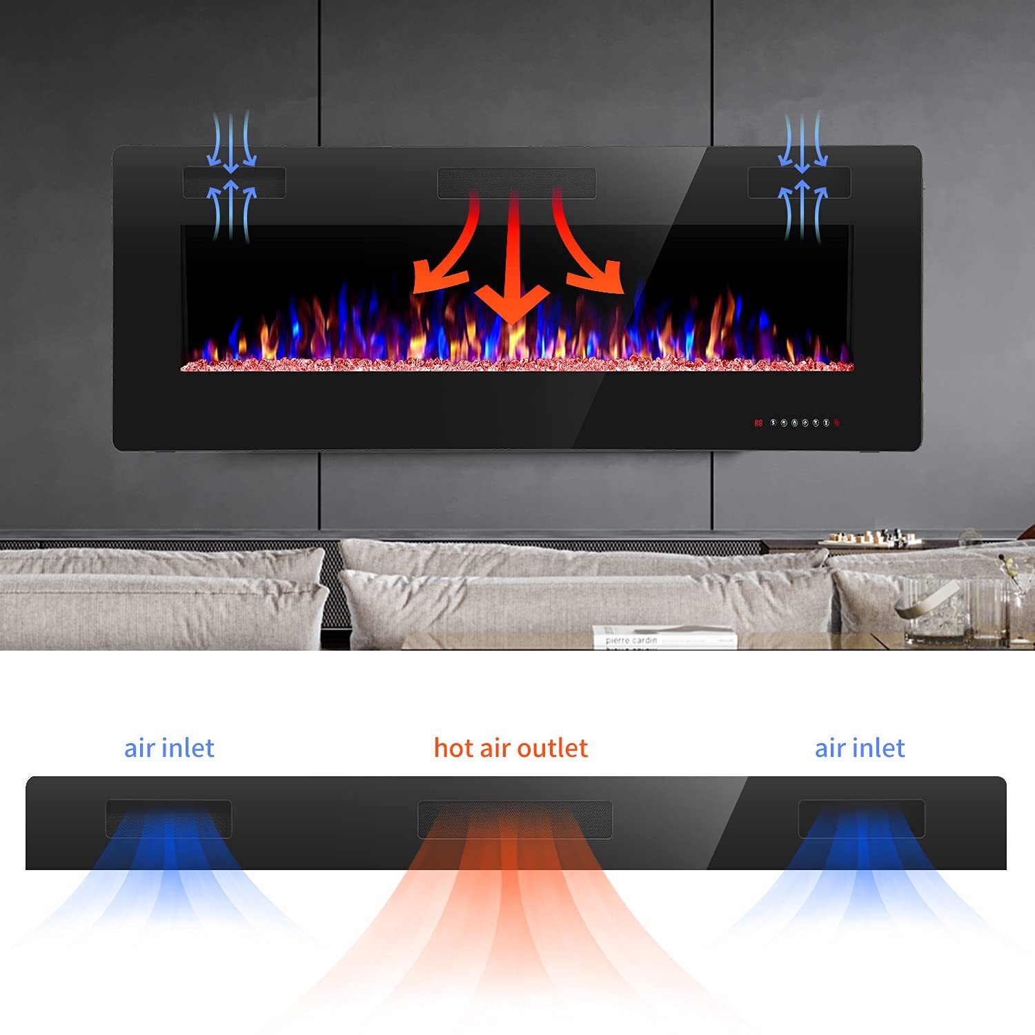 Electric Fireplace Wall-Mounted & Recessed,30''-68'',Ultra-Thin Fireplace Heater