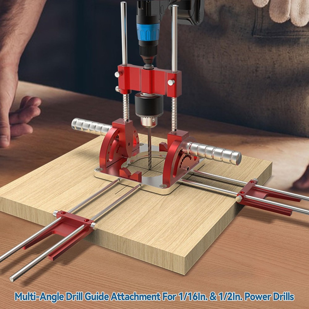 Portable Multi-Angle Drill Guide for Power Drills, 0° to 60° Self-Centering