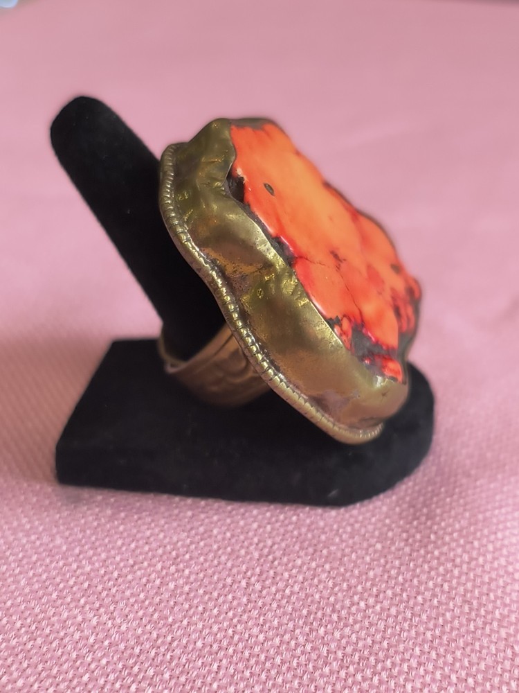 Orange LABRADORITE GEMSTONE TIBETAN DESIGN Adjustable RING