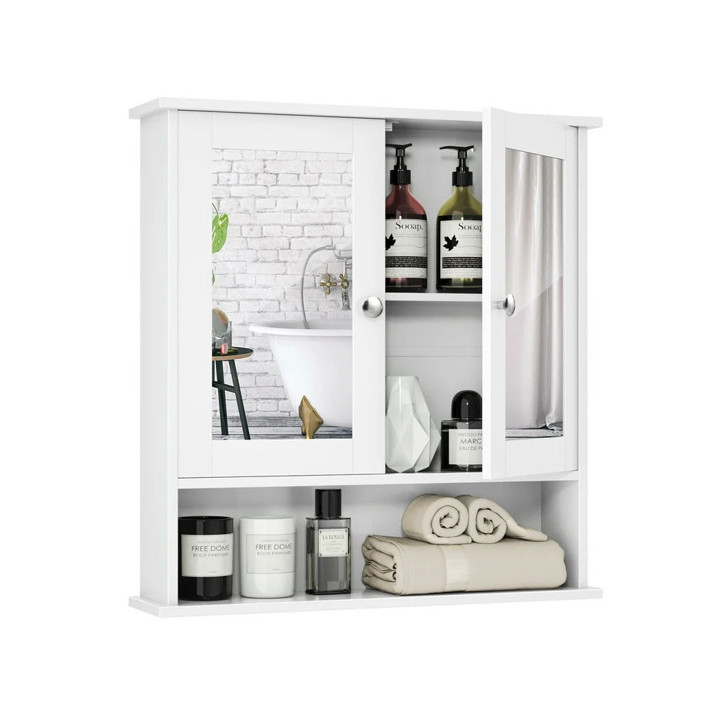 Bathroom Wall Mount Medicine Cabinet Storage Cabinet with 2 Mirror Door 3 Shelf