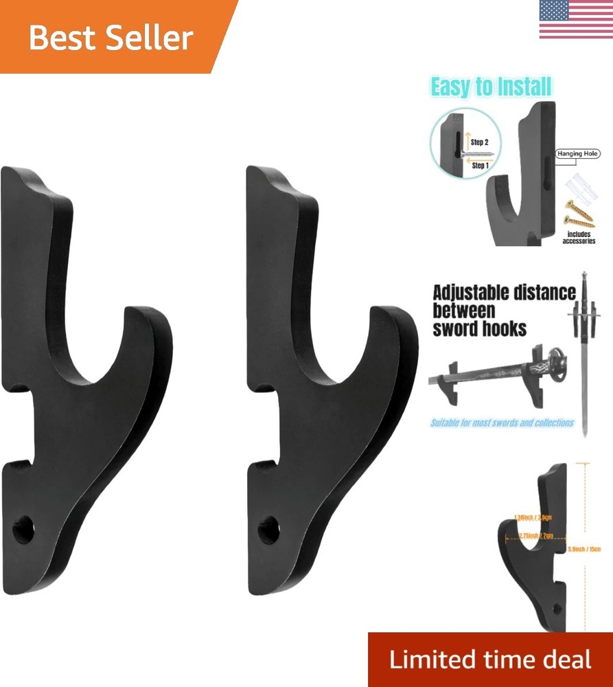 2/Set Sword Hook Wall Mount Samurai Sword Hanger Display Holder Adjustable fo...
