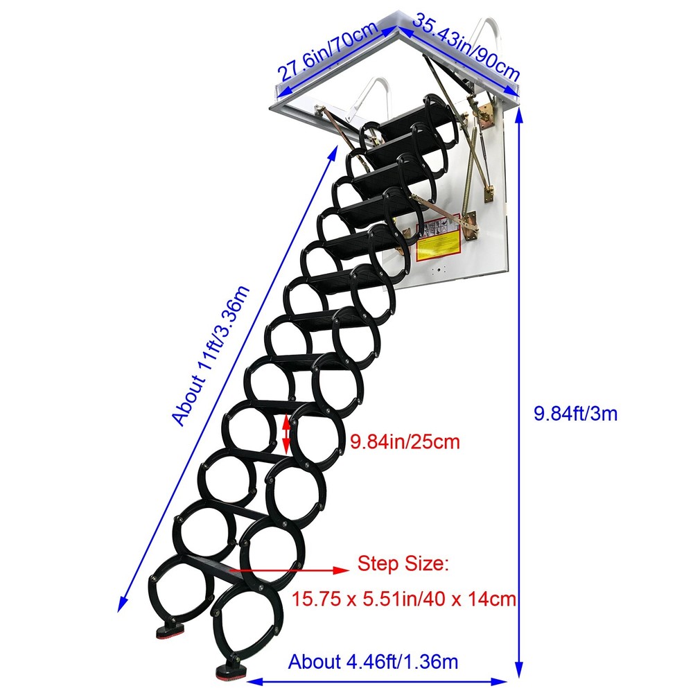 Attic Ceiling Ladder 10 ft Ceiling Mounted Folding Stairs Pull Down Ladder Black