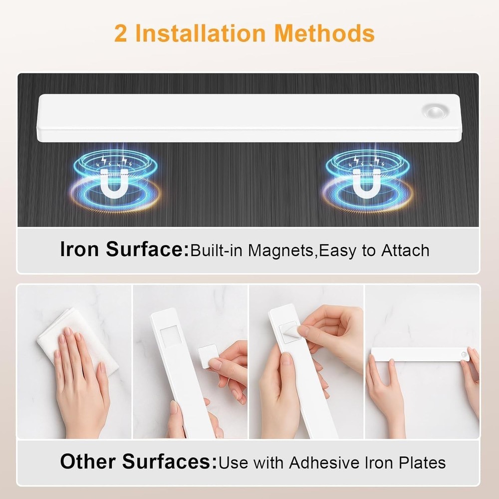 Smart Motion Sensor Under Cabinet Lighting - 2-Pack Rechargeable & Dimmable