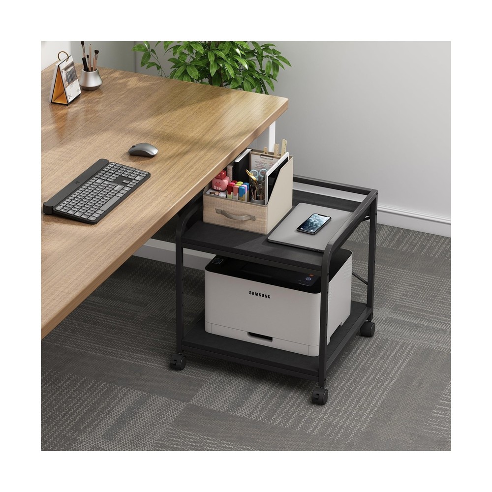 2 Tier Under Desk Printer Stand with Storage, 20 Inches Deep Large Printer Ta...