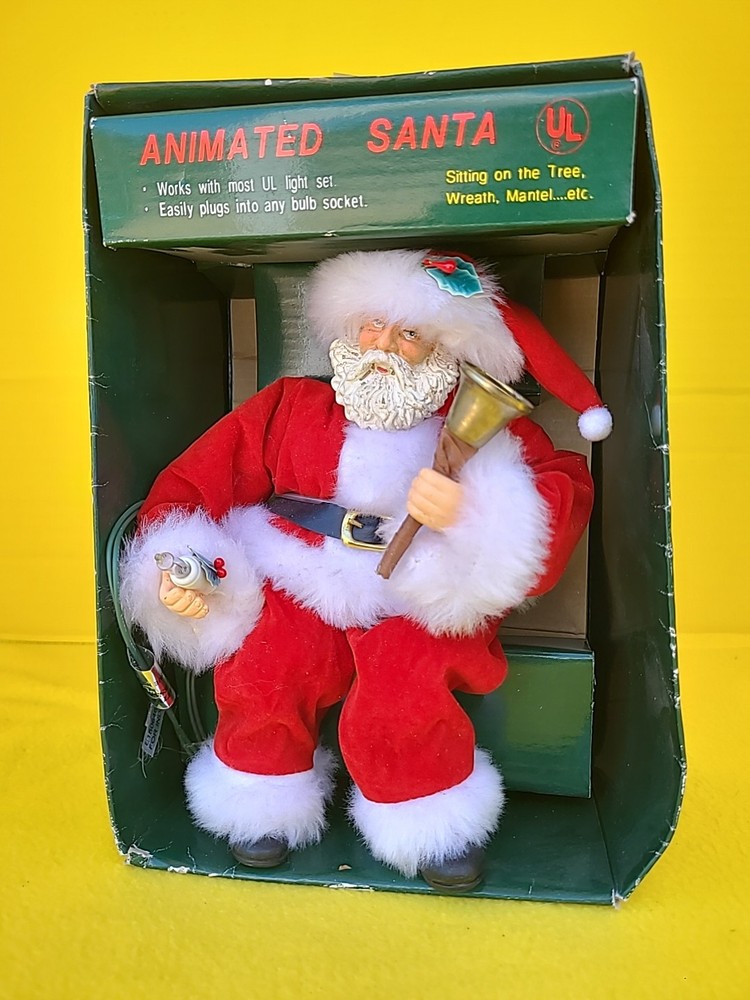 VTG. NIB Animated Santa Christmas UL String On Tree Wreath, Mantel Plug In