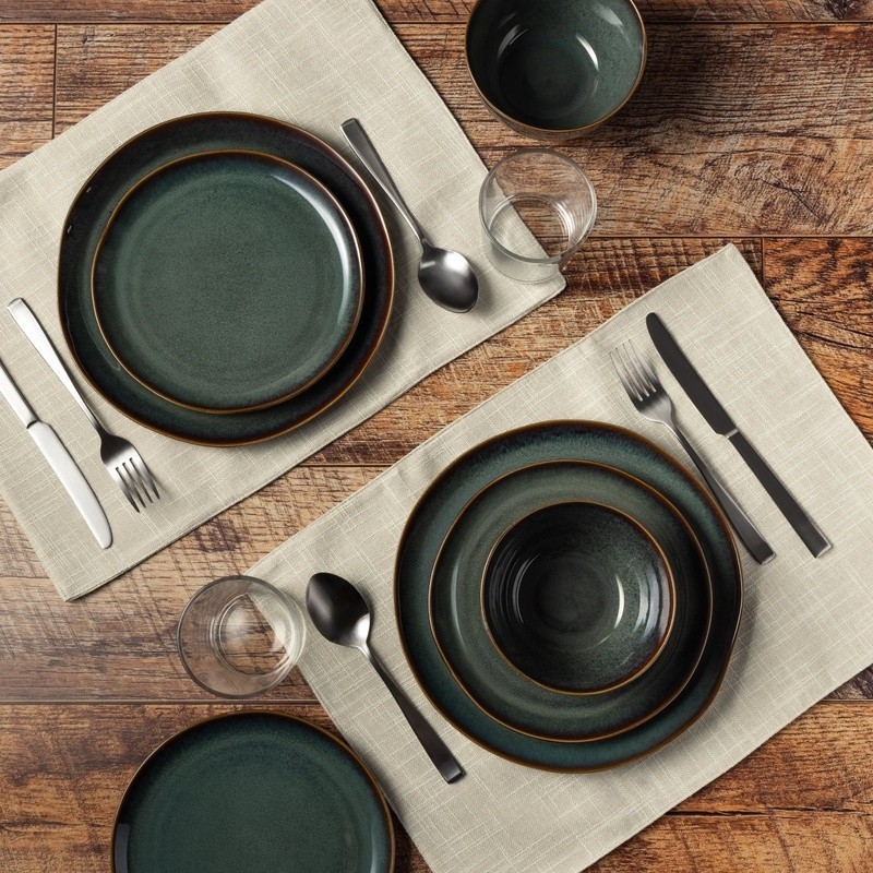 Rustic Ceramic Dinnerware Set 12 Piece Service 4 Dishwasher Microwave Safe New