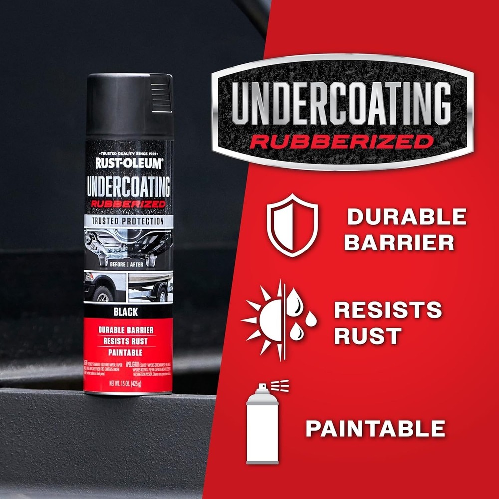Rust-Oleum 248657-6PK Stops Rust Undercoating Spray, 15 Oz, Rubberized Black, 6