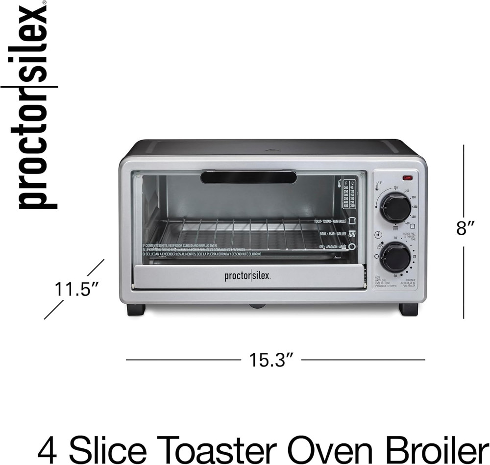 4 Slice Countertop Toaster Oven, Multi-Function with Bake, Toast and Broiler, 11