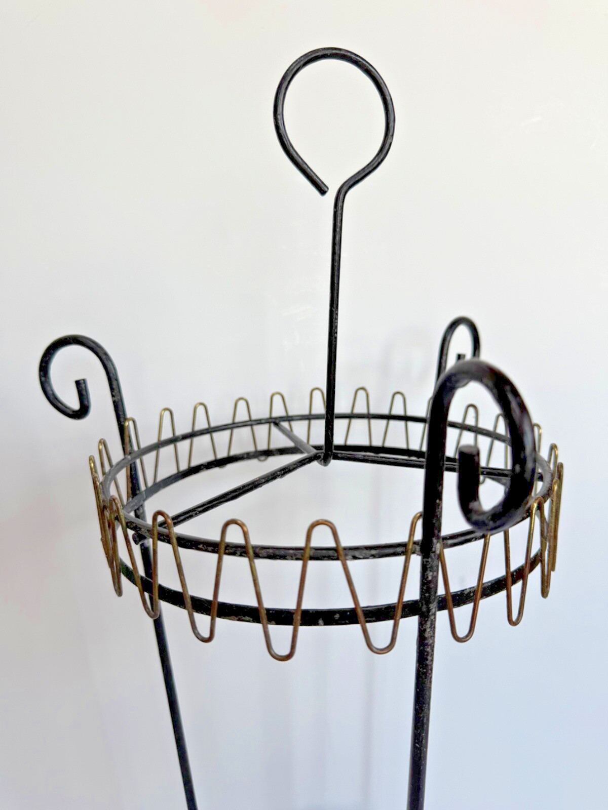 Vtg MCM Umbrella Stand cane walking-stick Holder Black Metal Gold-tone Trim 29"h