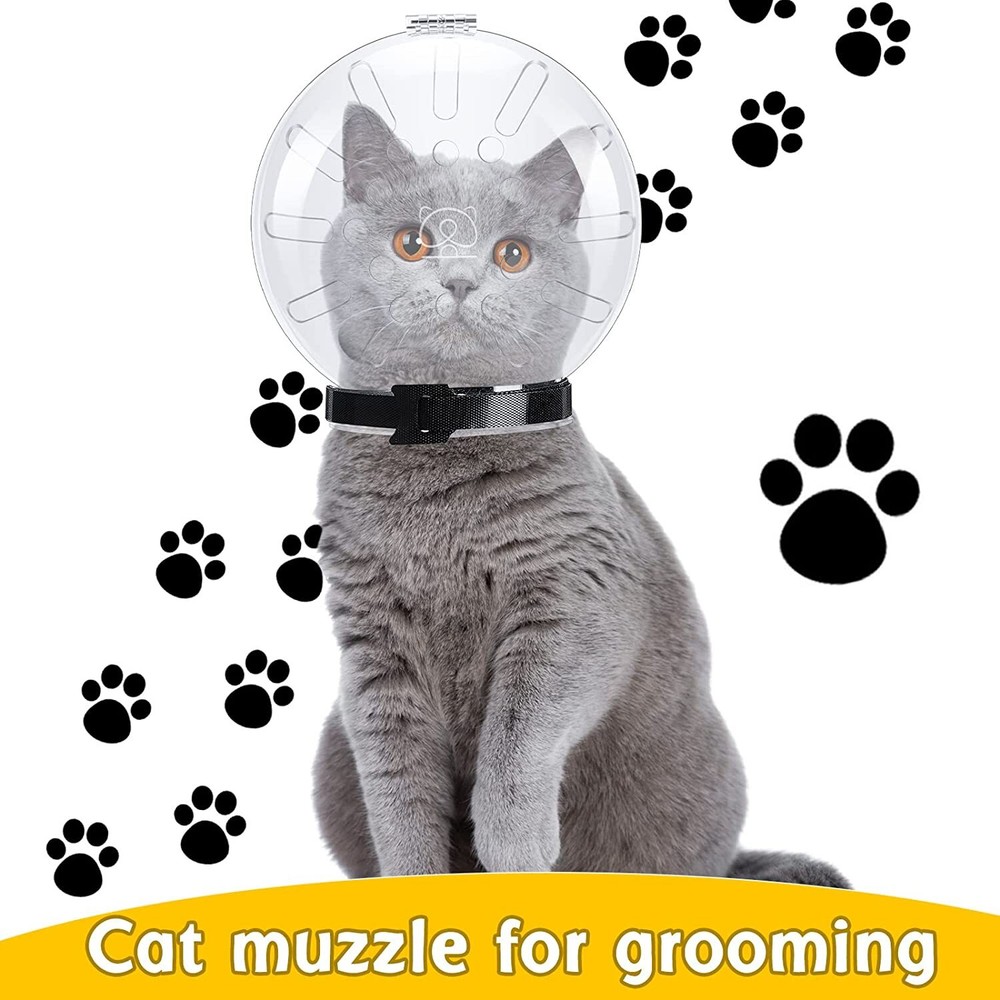 Cat Muzzle Cat Helmet Grooming Muzzle Cat Adjustable Hood Transparent Breathable