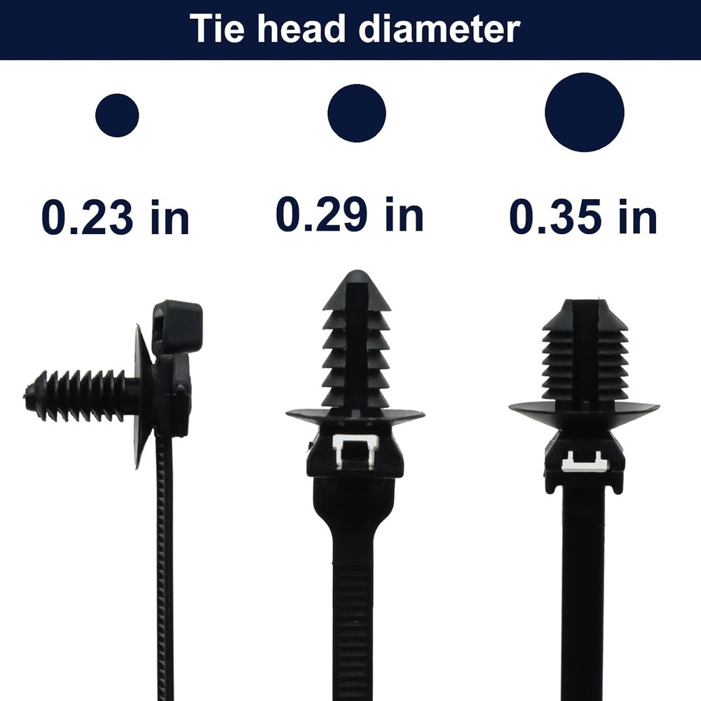 Assorted Push Mount Cable Zip Ties with Pin for Automotive Trailer Black