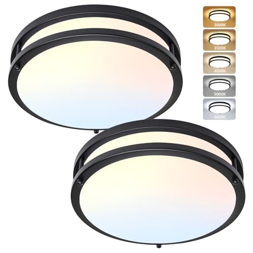 12 Inch Flush Mount Ceiling Light - 2 Pack 36W 12" 2 Pack Black (5CCT)