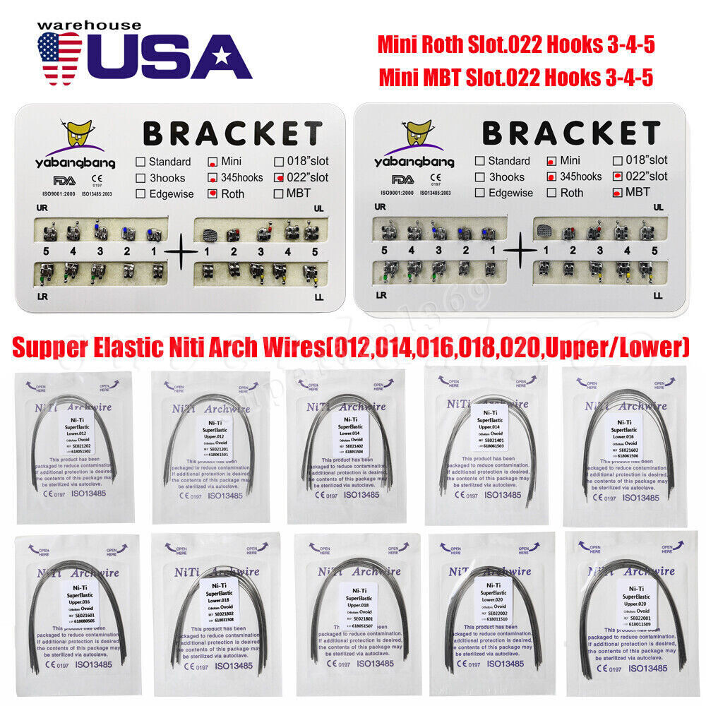 Dental Orthodontic Bracket Braces Roth/MBT 345 Hooks /Super Arch Wire Niti Round