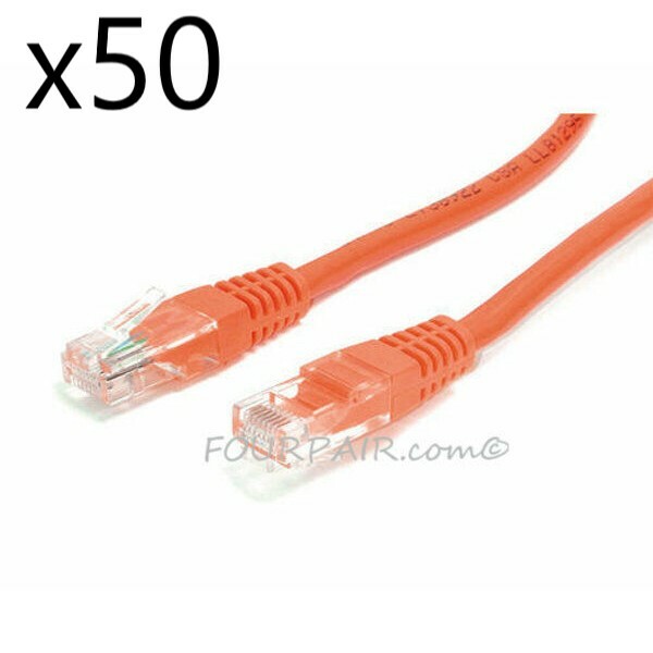 50 Pack Lot 15ft CAT5e Ethernet Network LAN Router Patch Cable Cord Wire Orange