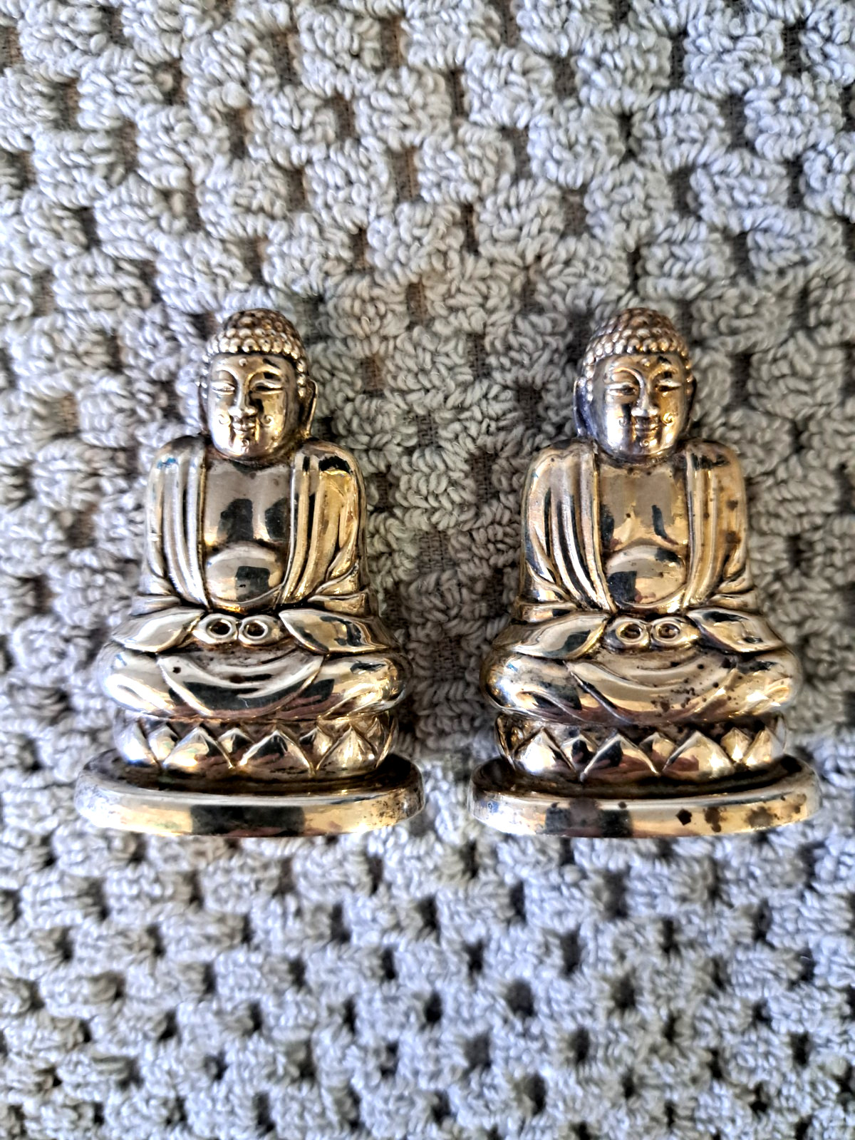 Vintage Figural Buddha 950 Sterling Silver Salt & Pepper Shakers Early 1900's