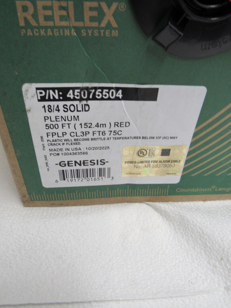 Genesis 45075504 18/4 Solid Plenum Fire Alarm Cable Red 500 Ft