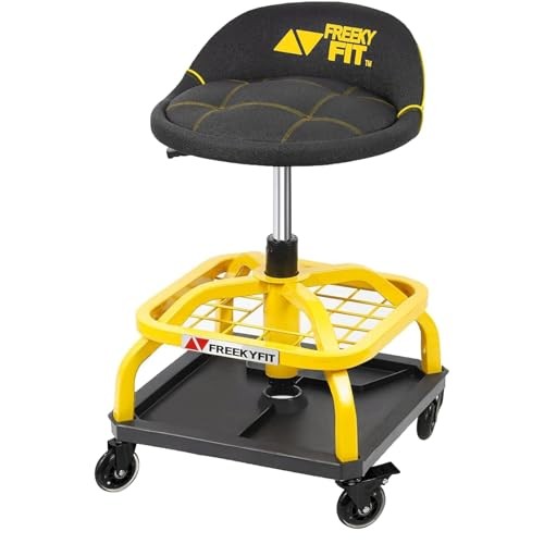Rolling Shop Stool with Wheels, Garage Work Mechanic Stool with Yellow